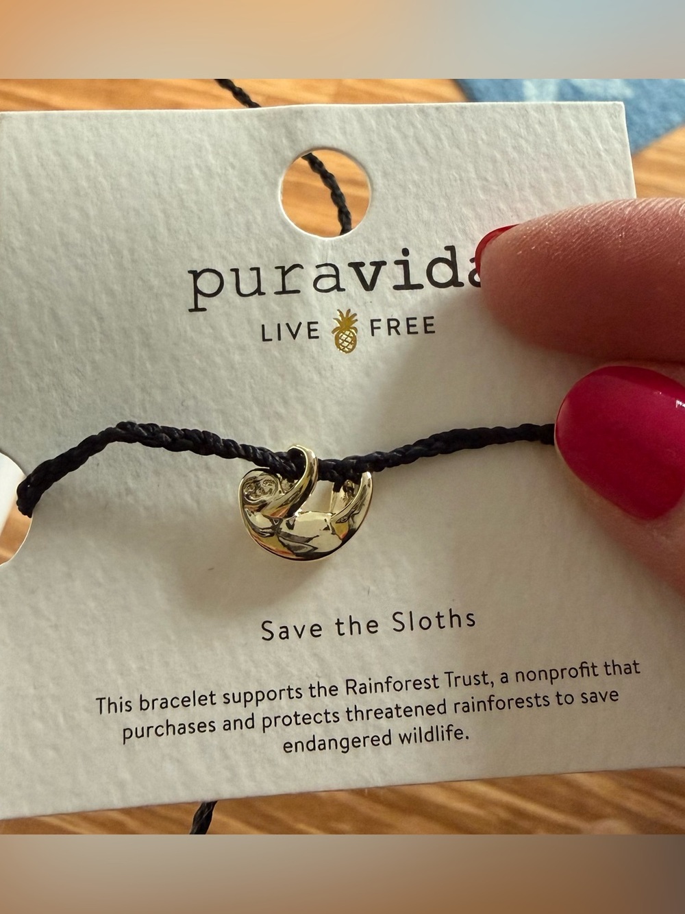 Pura Vida Gold Sloth Charm Bracelet - Black Cord